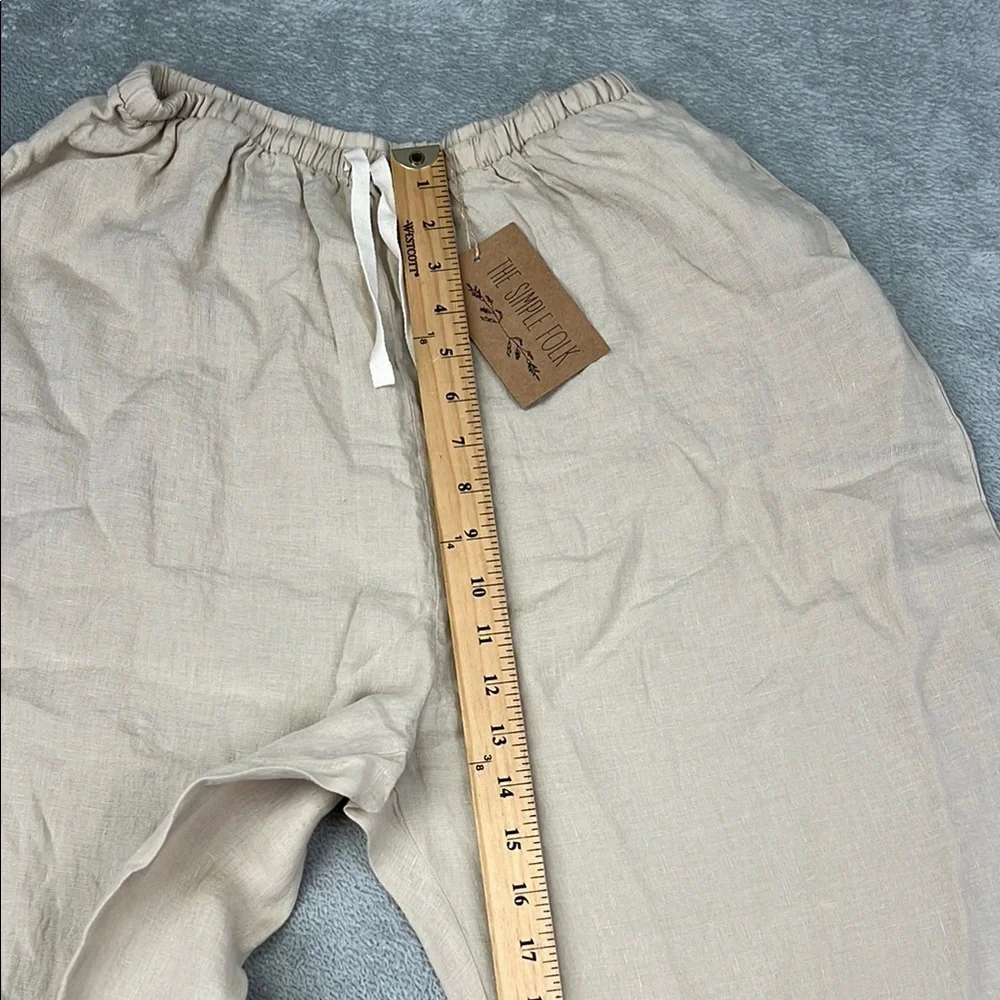 NEW The Simple Folk M 100%‎ Organic Linen Wide Leg Pants Oatmeal Cream Pockets